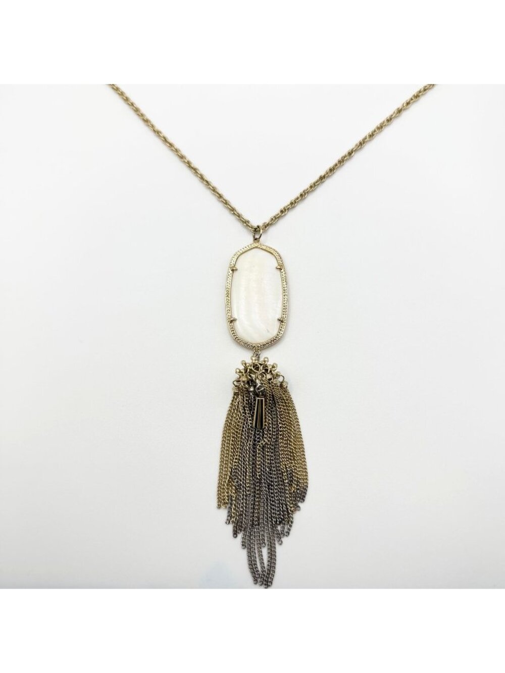 Kendra Scott Gold-Tone Long Necklace With White Oval Stone & Chain Tassel